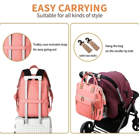 Multi-function Large Capacity Diaper Bag Backpack (Pink) - Picture 9 of 12